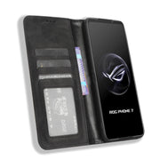 For ASUS ROG Phone 7 Magnetic Buckle Retro Texture Leather Phone Case(Black)