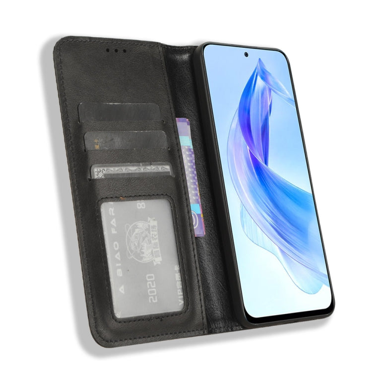 For Honor X50i Big Hole / 90 Lite Magnetic Buckle Retro Texture Leather Phone Case(Black)