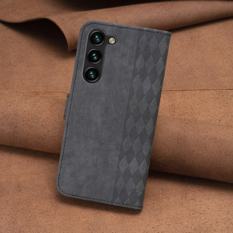 For Samsung Galaxy S23 5G Plaid Embossed Leather Phone Case(Black)