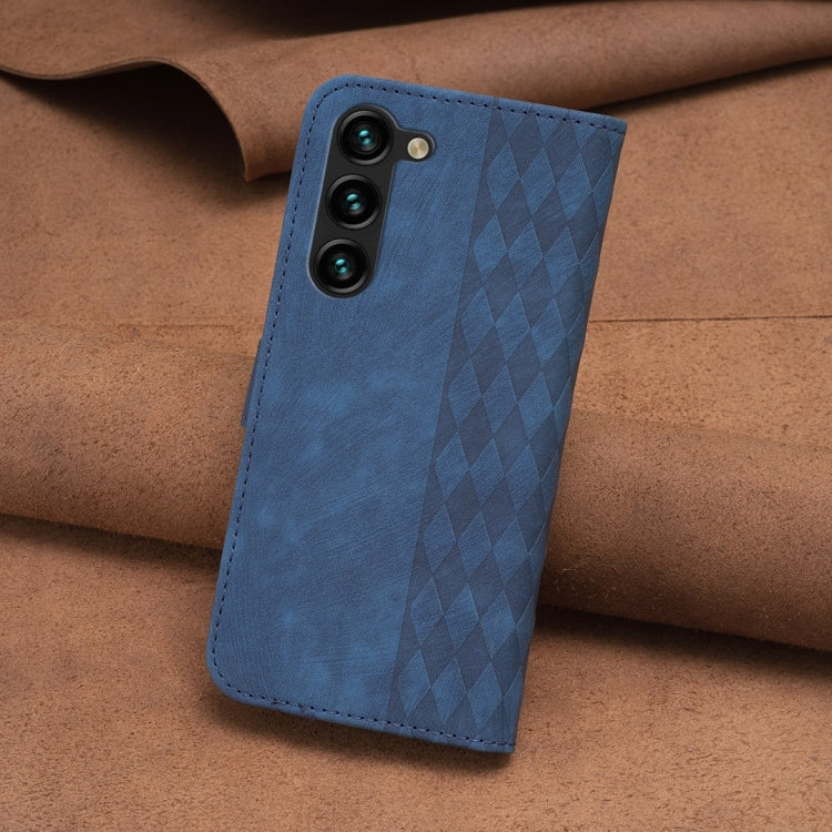 For Samsung Galaxy S23+ 5G Plaid Embossed Leather Phone Case(Blue)