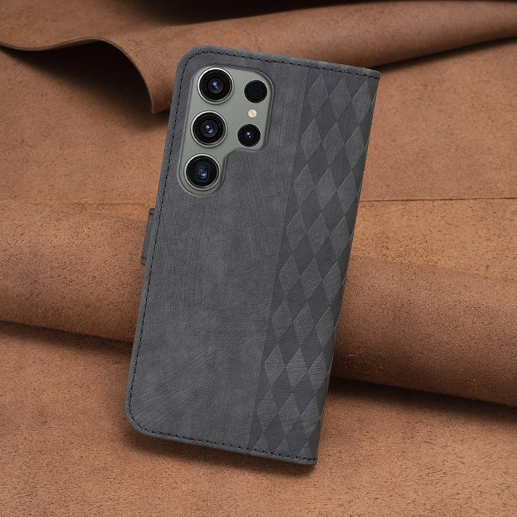For Samsung Galaxy S23 Ultra 5G Plaid Embossed Leather Phone Case(Black)