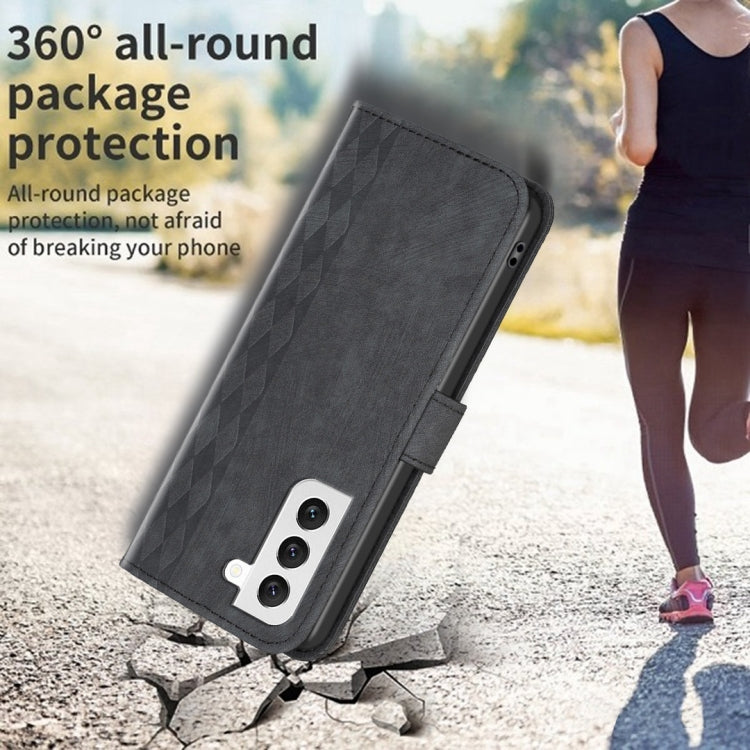 For Samsung Galaxy S22+ 5G Plaid Embossed Leather Phone Case(Black)