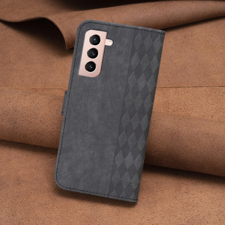 For Samsung Galaxy S21+ 5G Plaid Embossed Leather Phone Case(Black)