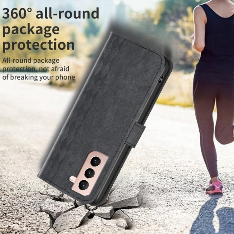 For Samsung Galaxy S21+ 5G Plaid Embossed Leather Phone Case(Black)