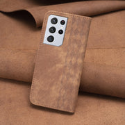 For Samsung Galaxy S21 Ultra 5G Plaid Embossed Leather Phone Case(Brown)