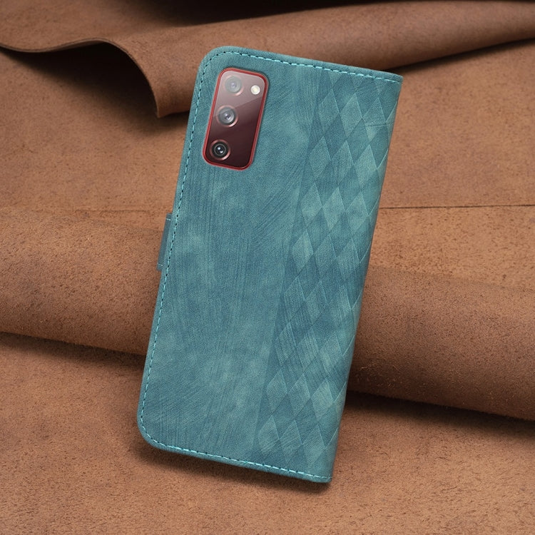 For Samsung Galaxy S20 FE Plaid Embossed Leather Phone Case(Green)