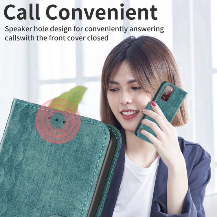 For Samsung Galaxy S20 FE Plaid Embossed Leather Phone Case(Green)