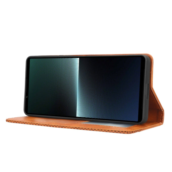 For Sony Xperia 1 V Magnetic Buckle Retro Texture Leather Phone Case(Brown)