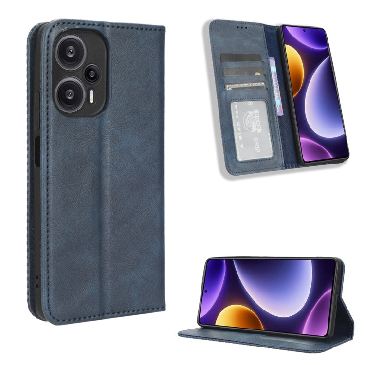 For Xiaomi Poco F5 5G / Redmi Note12 Turbo 5G Magnetic Buckle Retro Texture Leather Phone Case(Blue)