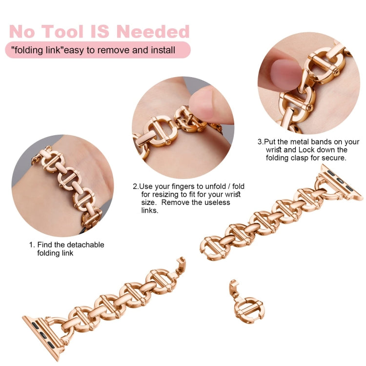 Ladder Buckle Metal Watch Band For Apple Watch 8 45mm(Rose Gold)