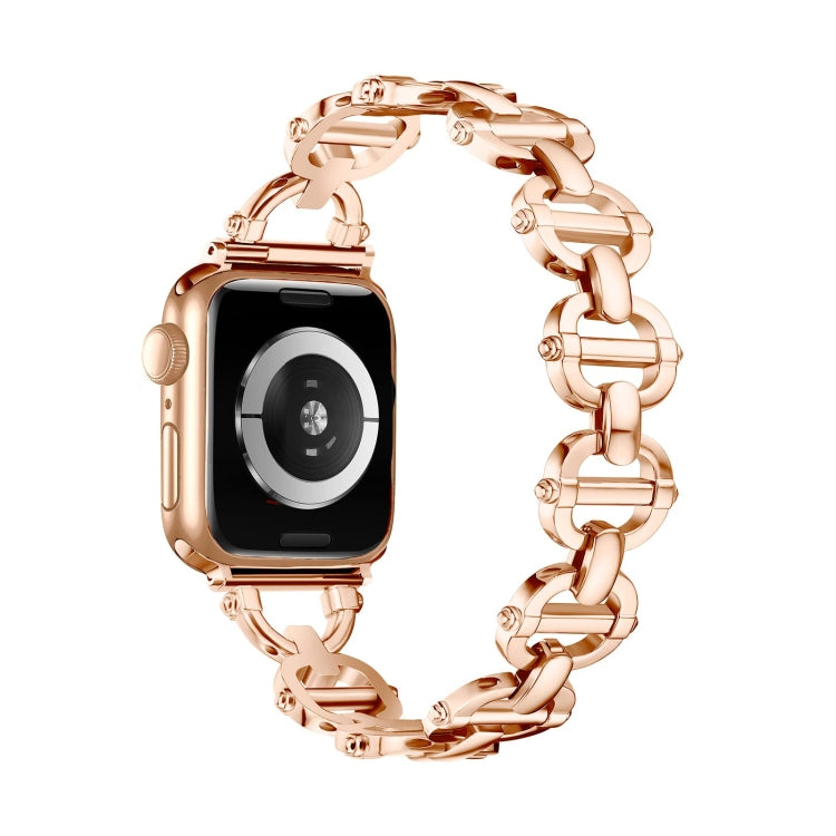Ladder Buckle Metal Watch Band For Apple Watch 7 41mm(Rose Gold)