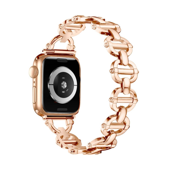 Ladder Buckle Metal Watch Band For Apple Watch 7 41mm(Rose Gold)