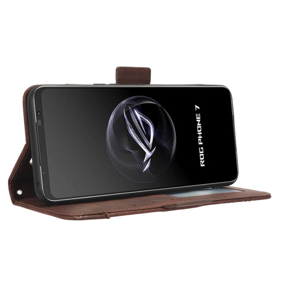 For ASUS ROG Phone 7 Skin Feel Calf Texture Card Slots Leather Phone Case(Brown)