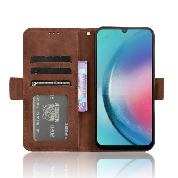 For Samsung Galaxy A25 5G Global Skin Feel Calf Texture Card Slots Leather Phone Case(Brown)