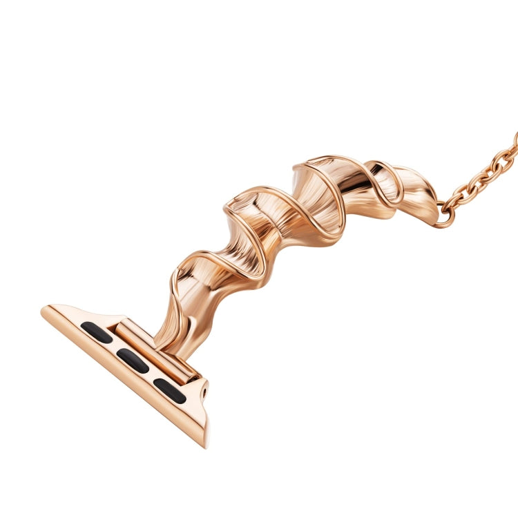 Ribbon Wave Metal Watch Band For Apple Watch 8 45mm(Rose Gold)