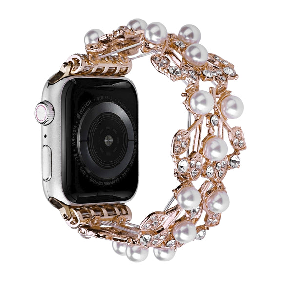 Four-leaf Bead Metal Watch Band For Apple Watch 7 41mm(Rose Gold)