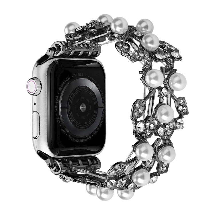 Four-leaf Bead Metal Watch Band For Apple Watch 3 38mm(Black)