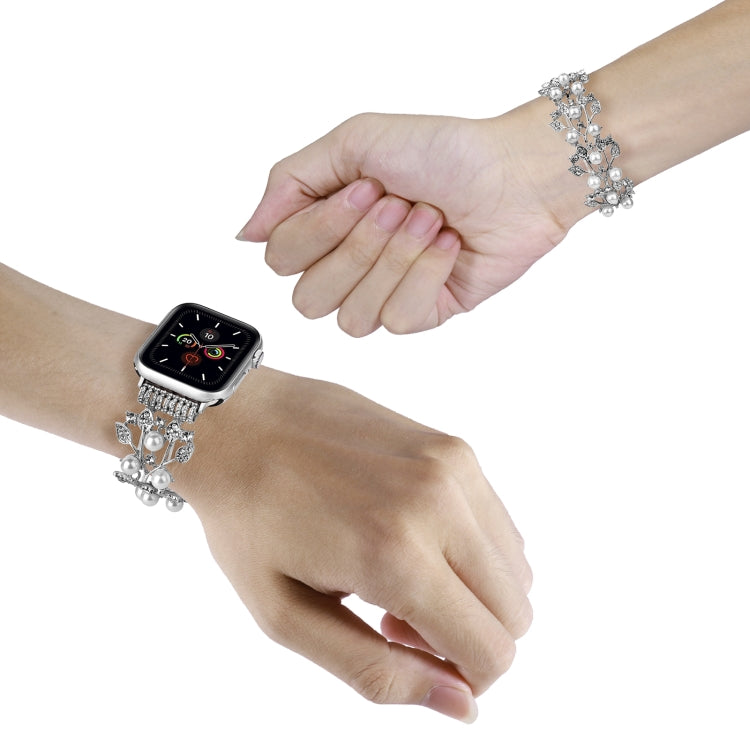 Four-leaf Bead Metal Watch Band For Apple Watch 38mm(Silver)