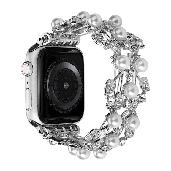Four-leaf Bead Metal Watch Band For Apple Watch 38mm(Silver)