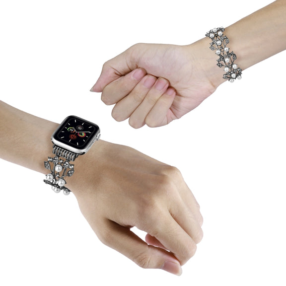 Four-leaf Bead Metal Watch Band For Apple Watch 38mm(Black)