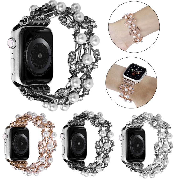 Four-leaf Bead Metal Watch Band For Apple Watch 3 42mm(Black)