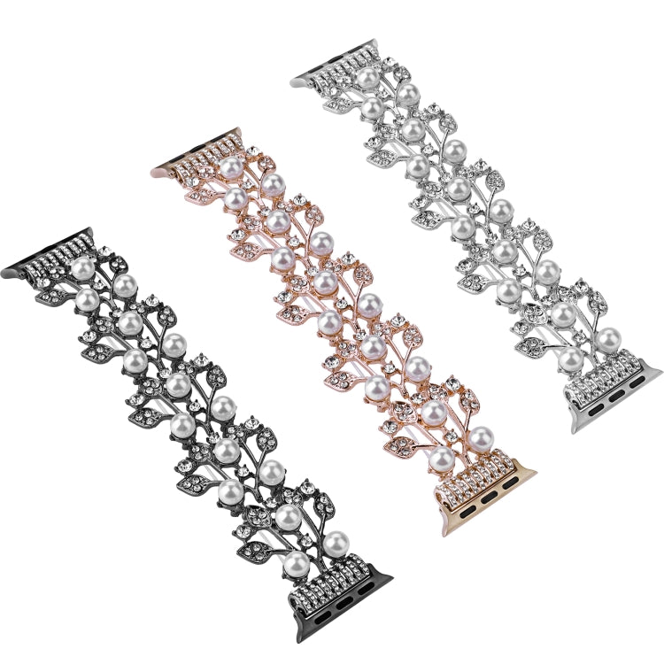 Four-leaf Bead Metal Watch Band For Apple Watch 3 42mm(Black)