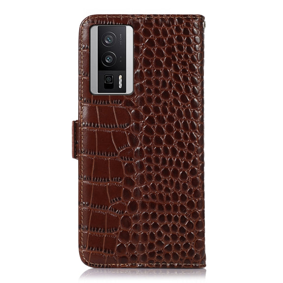 For Xiaomi Redmi K60 / K60 Pro 5G / Poco F5 Pro Crocodile Top Layer Cowhide Leather Phone Case(Brown)