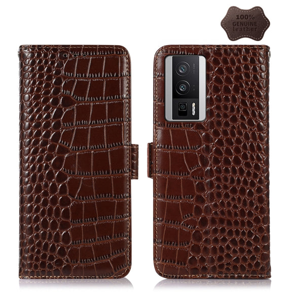 For Xiaomi Redmi K60 / K60 Pro 5G / Poco F5 Pro Crocodile Top Layer Cowhide Leather Phone Case(Brown)