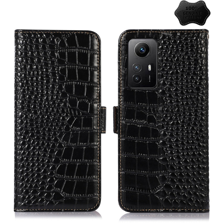 For Xiaomi Redmi Note 12S 4G Crocodile Top Layer Cowhide Leather Phone Case(Black)