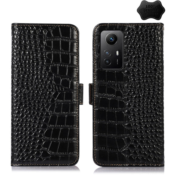 For Xiaomi Redmi Note 12S 4G Crocodile Top Layer Cowhide Leather Phone Case(Black)