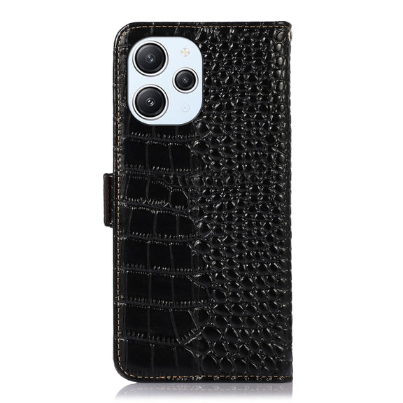 For Xiaomi Redmi 12 Crocodile Top Layer Cowhide Leather Phone Case(Black)