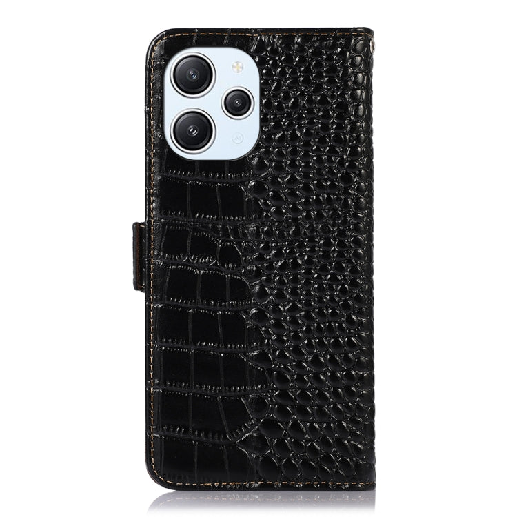 For Xiaomi Redmi 12 Crocodile Top Layer Cowhide Leather Phone Case(Black)