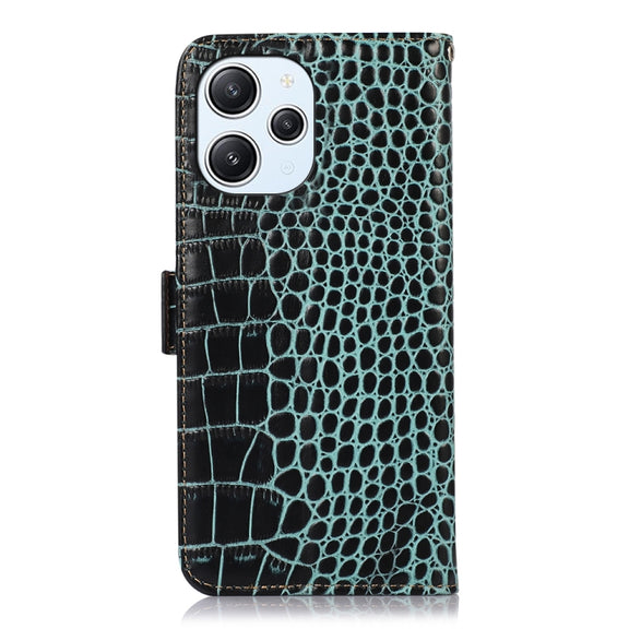For Xiaomi Redmi 12 Crocodile Top Layer Cowhide Leather Phone Case(Green)