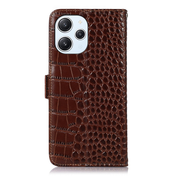 For Xiaomi Redmi 12 Crocodile Top Layer Cowhide Leather Phone Case(Brown)