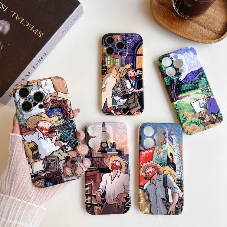 For iPhone 12 Pro Max Precise Hole Oil Painting Pattern PC Phone Case(Edifice)
