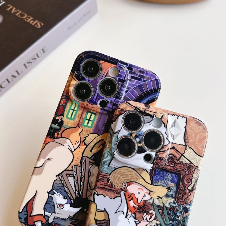 For iPhone 13 Precise Hole Oil Painting Pattern PC Phone Case(Puppy)