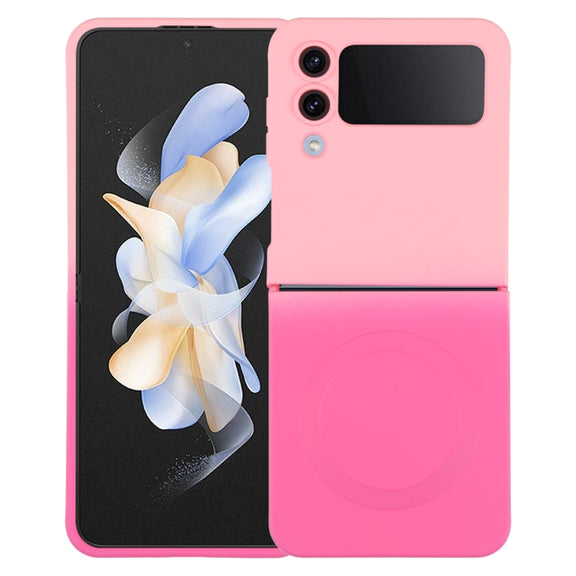 For Samsung Galaxy Z Flip4 Liquid TPU Silicone Gradient MagSafe Phone Case(Pink Red)