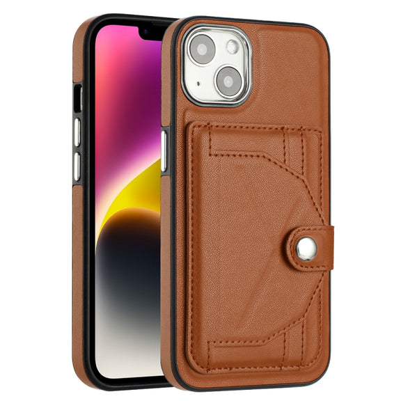 For iPhone 14 Shockproof Leather Phone Case with Card Holder(Brown)