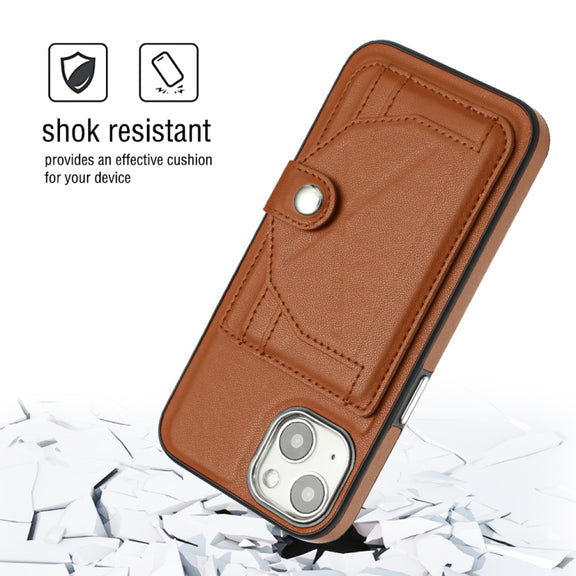 For iPhone 14 Shockproof Leather Phone Case with Card Holder(Brown)