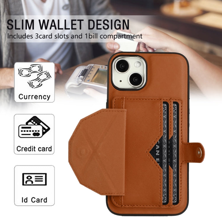 For iPhone 14 Shockproof Leather Phone Case with Card Holder(Brown)