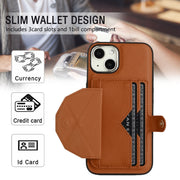 For iPhone 14 Shockproof Leather Phone Case with Card Holder(Brown)