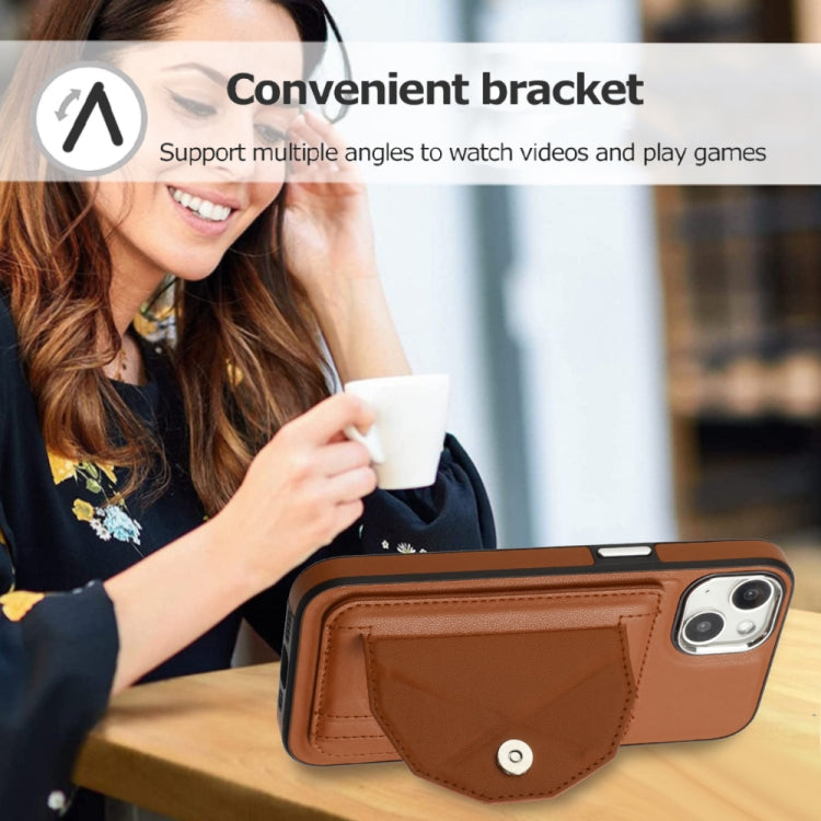 For iPhone 14 Shockproof Leather Phone Case with Card Holder(Brown)