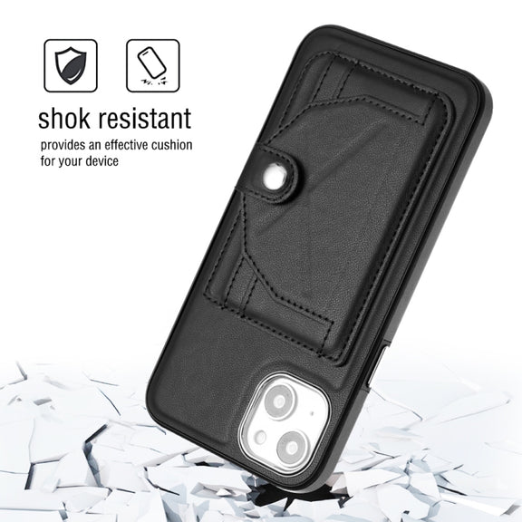 For iPhone 14 Plus Shockproof Leather Phone Case with Card Holder(Black)