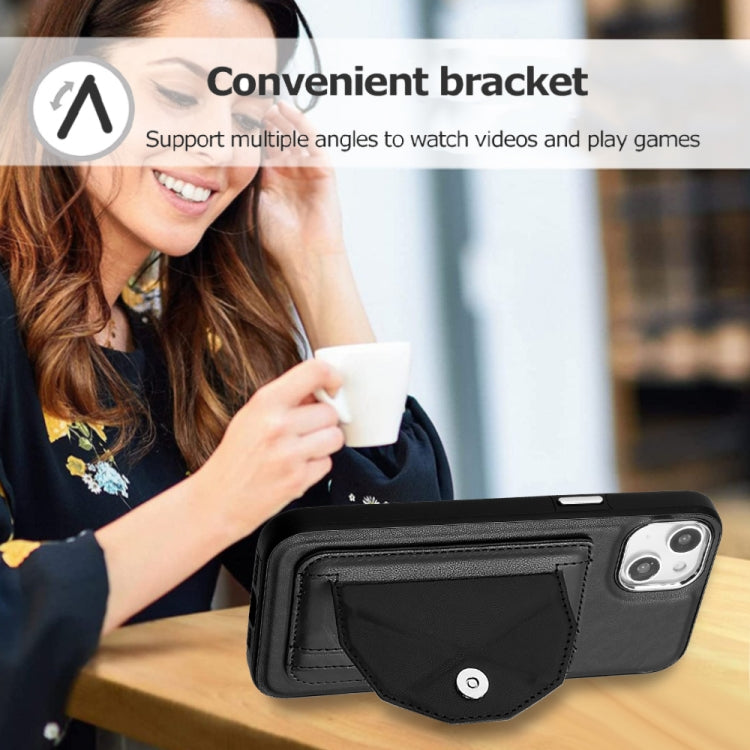 For iPhone 14 Plus Shockproof Leather Phone Case with Card Holder(Black)