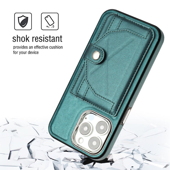 For iPhone 14 Pro Shockproof Leather Phone Case with Card Holder(Green)