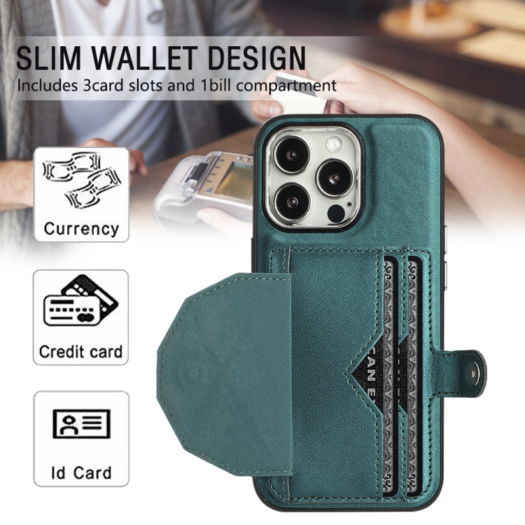 For iPhone 14 Pro Shockproof Leather Phone Case with Card Holder(Green)