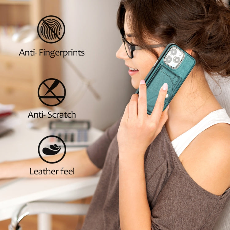 For iPhone 14 Pro Shockproof Leather Phone Case with Card Holder(Green)