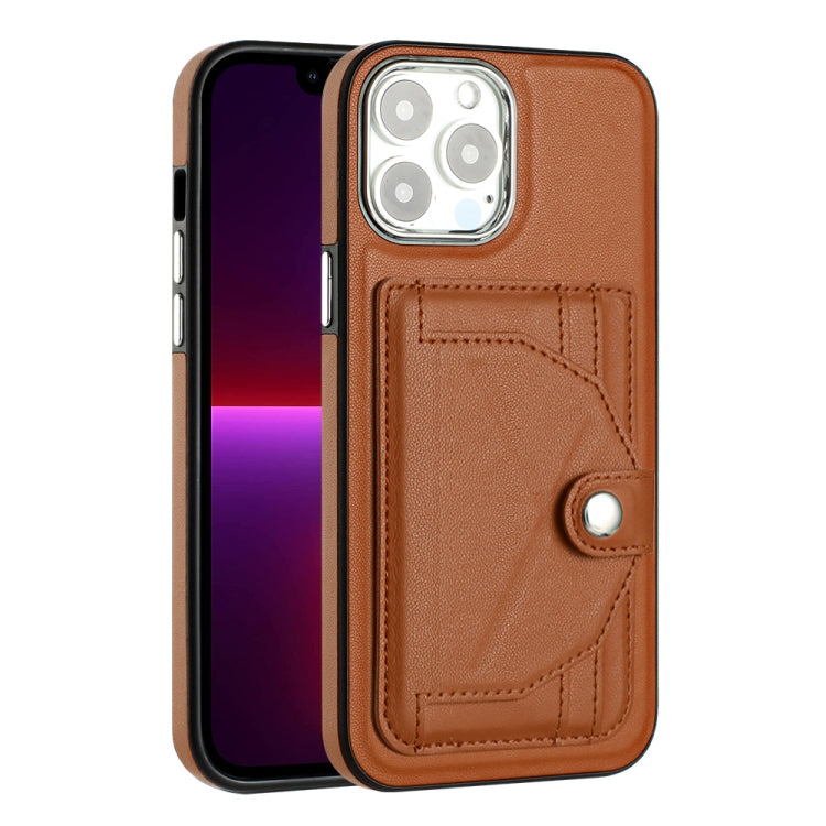For iPhone 14 Pro Max Shockproof Leather Phone Case with Card Holder(Brown)