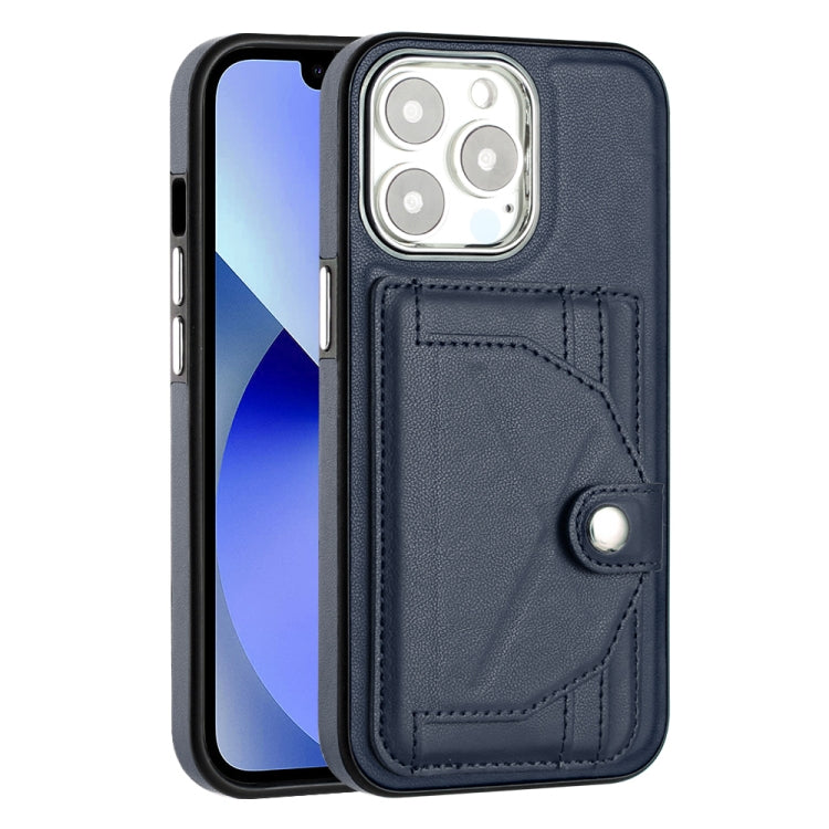 For iPhone 13 Pro Shockproof Leather Phone Case with Card Holder(Blue)