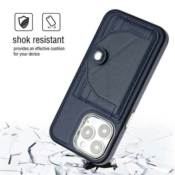 For iPhone 13 Pro Shockproof Leather Phone Case with Card Holder(Blue)